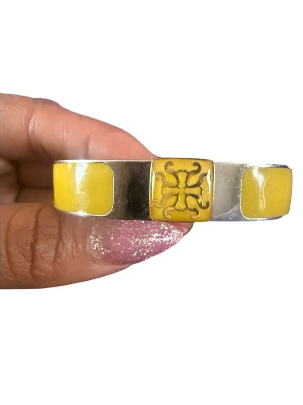 RUSTIC CUFF Silver Tone Yellow Jordan Cuff Bangle Bracelet $82 - Picture 5 of 7